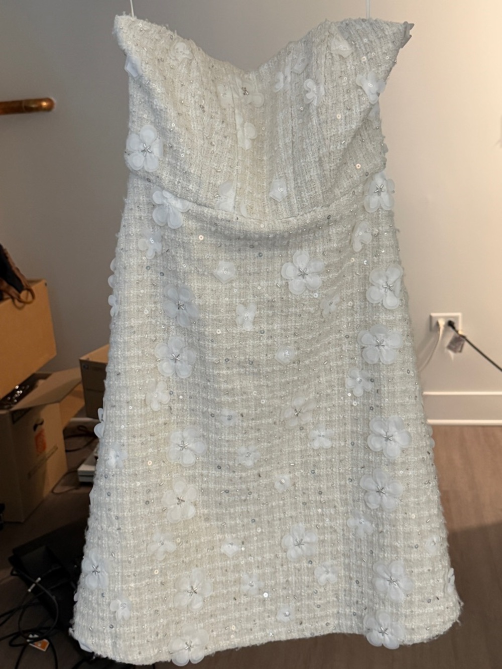 Sundream Strapless Tweed Floral Mini Dress - Anthropologie